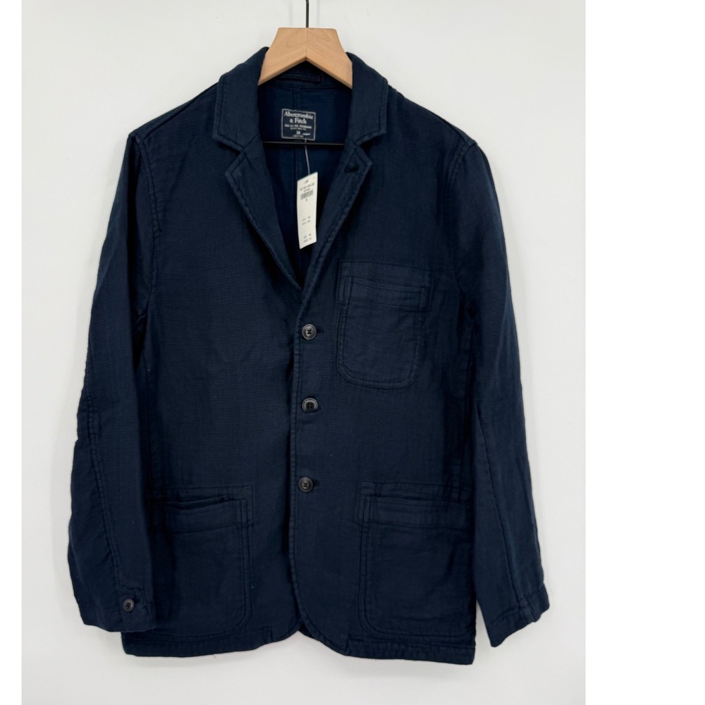 Abercrombie & Fitch Blazer Mens 38 Navy Blue Linen Cotton Workwear Jacket NEW
